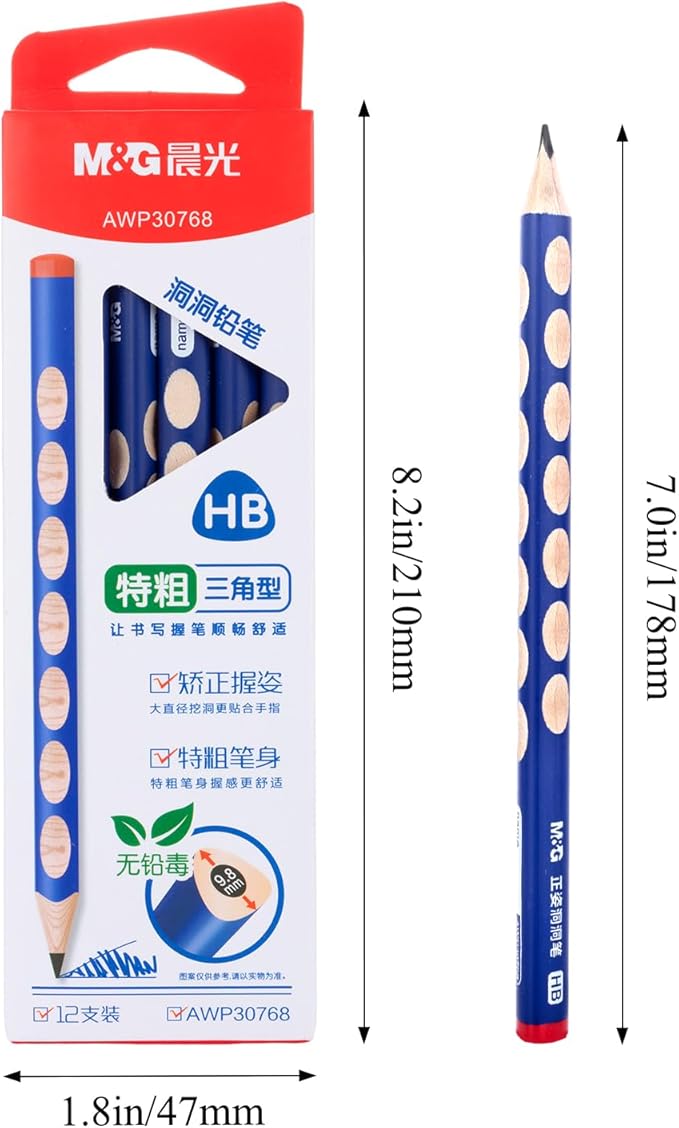 M&G 12 Pcs Triangular Pencils for Kids, Triangular Pole with Grip Correction HB Pencils, Pre-sharpened, Graphite Wood Pencils with Smooth Writing for School, Office, Painting, Sketching, Weddings
