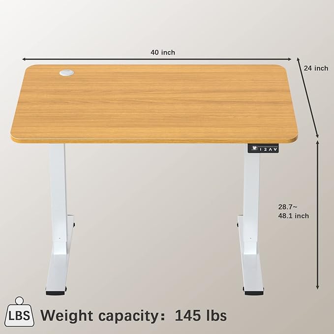 Furmax Electric Height Adjustable Standing Desk Large 40 x 24 Inches Sit Stand up Desk Home Office Computer Desk Memory Preset with T-Shaped Metal Bracket, Wood