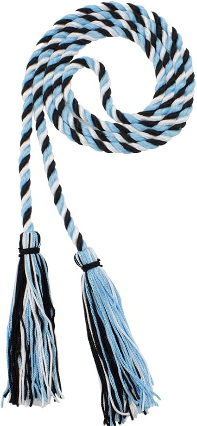 Tassel Depot Graduation Honor Cord - Black/LtBlue/White - Every School Color Available - Made in USA
