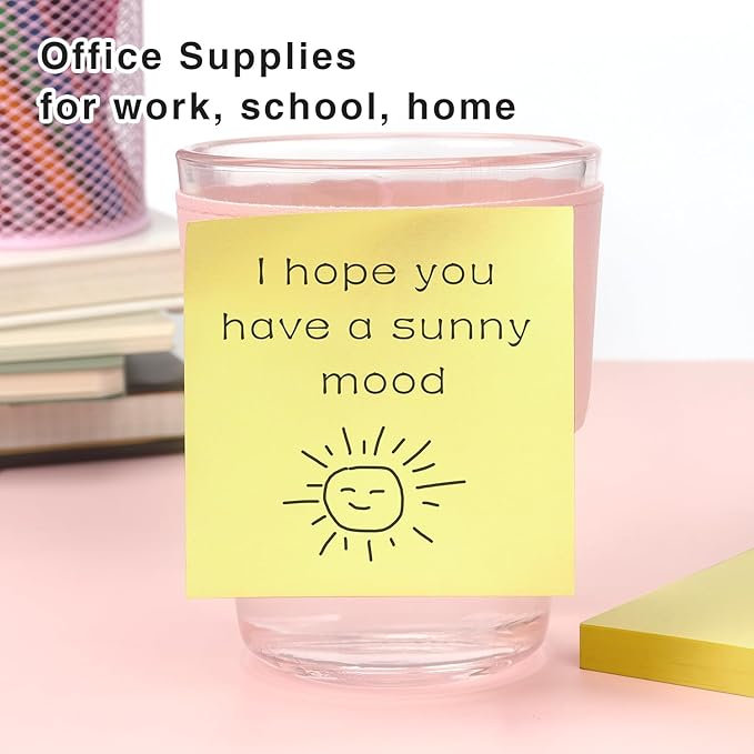 Sticky Notes 3x3 Self-Stick Notes Bright Colors Sticky Notes 4 Pads 100 Sheets/Pad (Yellow)