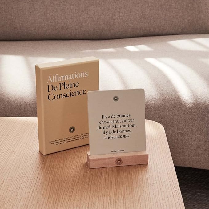 Intelligent Change French Mindful Affirmation Cards, Daily Words of Encouragement Cards, Self Affirmation Inspirational Gifts, Self Care Box of Positive Affirmations, Display Stand, Deck of 52