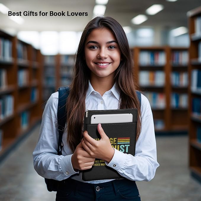 Book Themed Gifts Waterproof Book Sleeve Book Pouch Feminism Equality Rights Reading Gifts for Women Friend Book Covers for Paperbacks Book Accessories Book Protector with Zipper and Front Pocket