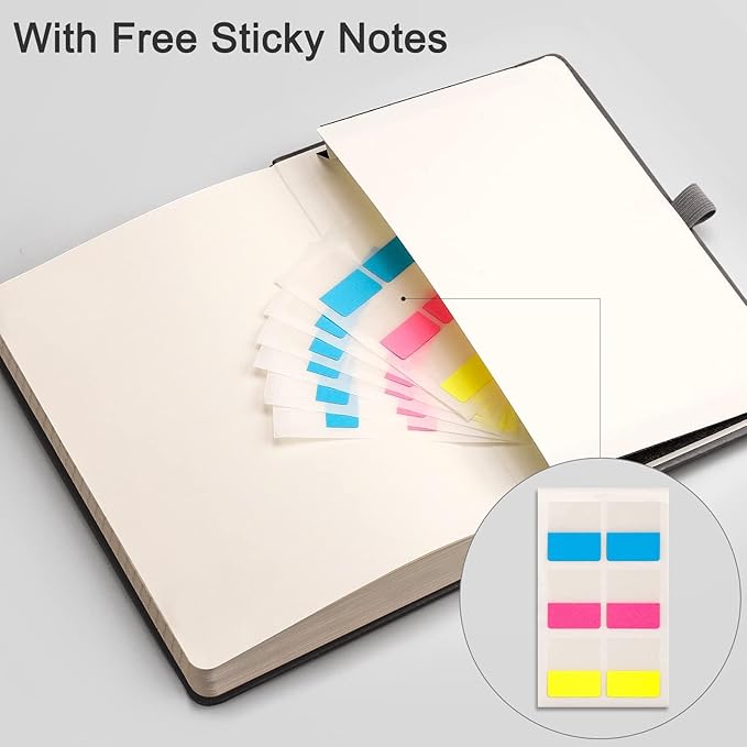 EMSHOI Lined Journaling Notebooks - 120gsm Thick Leather Journal with Sticky Notes, 256 Numbered Pages A5 Hardcover College Ruled Notebook for Work School Writing, Medium 5.75" x 8.38"-Dark Grey