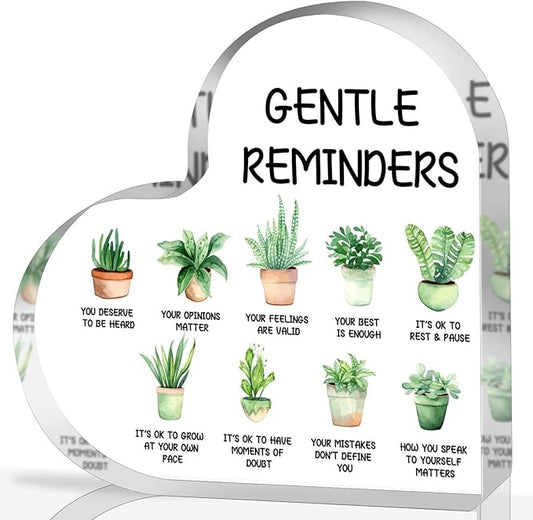 Gentle Reminders Decor, Positive Affirmations Desktop Art Decorations for Home Therapy Office School Counselling Office Mental Health Awareness Gifts, Positive Affirmations Heart Acrylic Decor