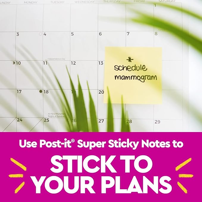 Post-it Super Sticky Notes, 12 Sticky Note Pads, 3 x 5 in., School Supplies, Office Products, Sticky Notes for Vertical Surfaces, Monitors, Walls and Windows, Canary Yellow