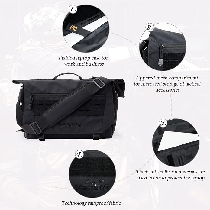 VEAGIA Messenger bag Laptop bag Briefcase Molle system Tactical style Detachable shoulder strap Shoulder Bags