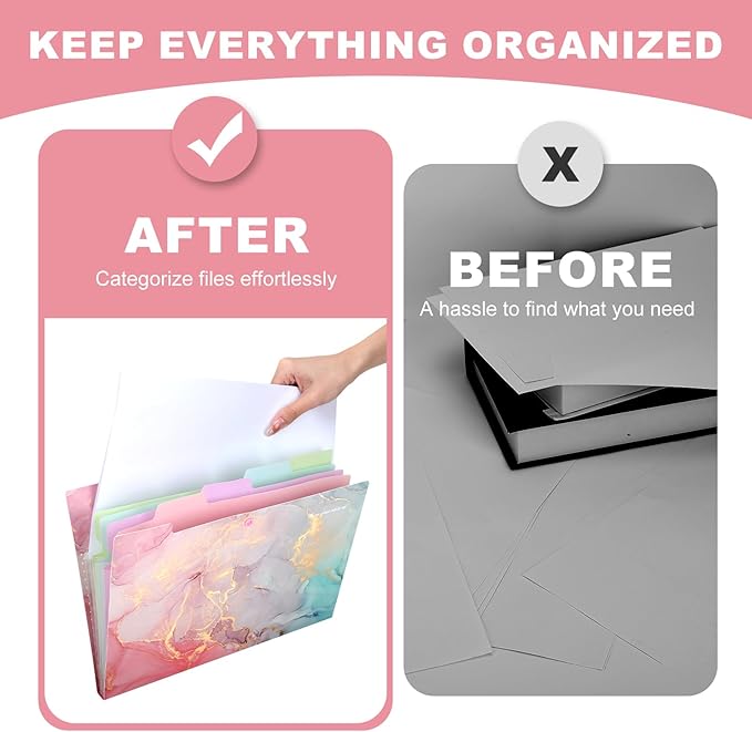 Ddaowanx Expanding File Folder, Letter A4 Size Accordion Plastic File Organizer, 5 Pocket Folders for Documents, Aesthetic Folder with Labels, Paper Organizer for School Office (Purple Marble)