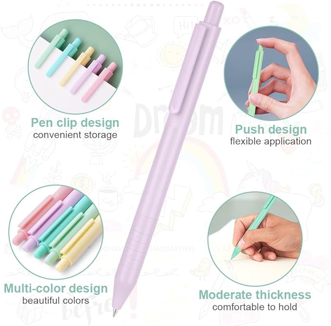 AUAUY Writing Instrument, 5PCS Retractable Gel Pens, Medium Point Quick Dry Gel Ink Pen, Macaron Colored Ink for Writing, Journaling, Note Taking, School, Office, Home