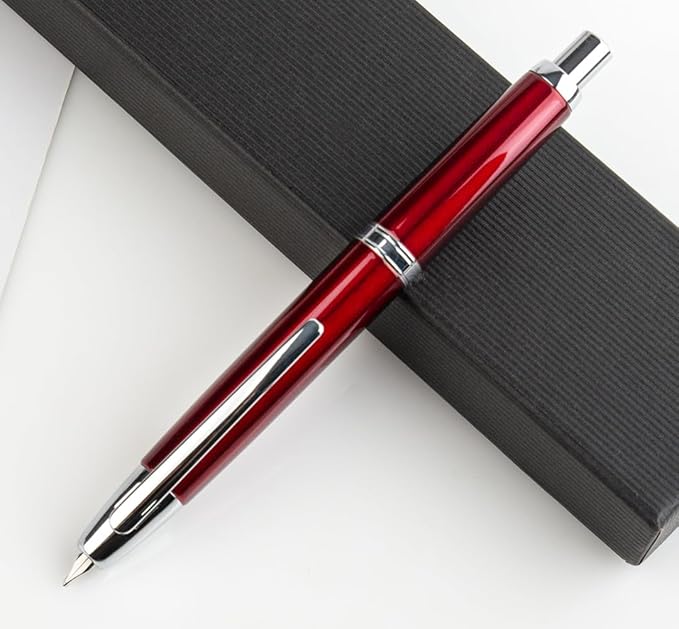 JINHAO 10 Press Fountain Pen, Retractable Metal Pen with Ink Converter (F Nib 0.5mm, Red)