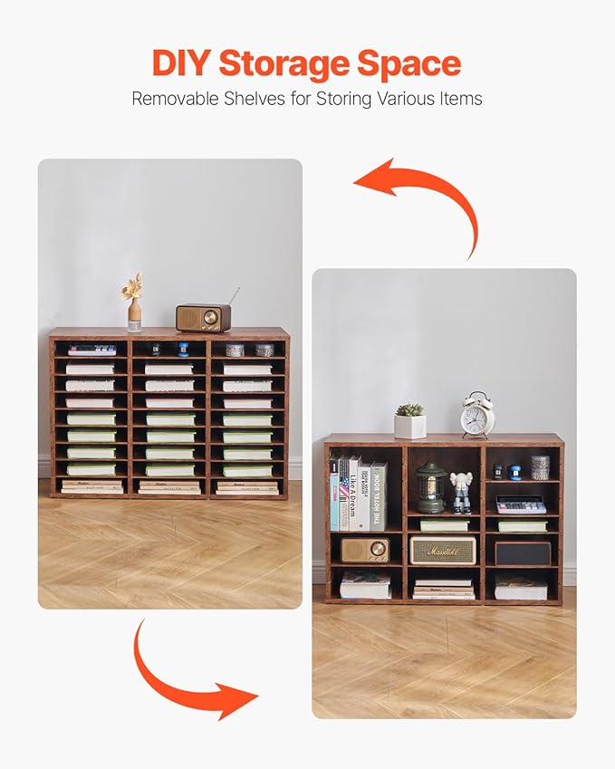 VEVOR Literature Organizer, 27 Compartments Office Mailbox with Removable Shelves, Wood Mailbox Sorter Particle Board Office Home Classroom Storage, File Sorter for File, Document, Paper, Dark Brown