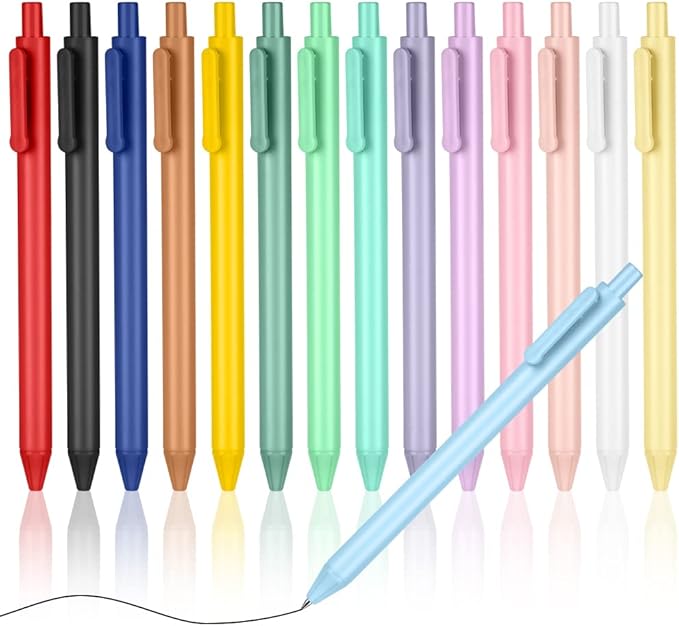 AUAUY Retractable Gel Pens, 15PCS Cute Retractable Quick Dry Gel Ink Pen, Cute Pens 0.5mm Medium Point Black Ink Quick Drying for Writing Drawing Journaling Note Taking School Office Home