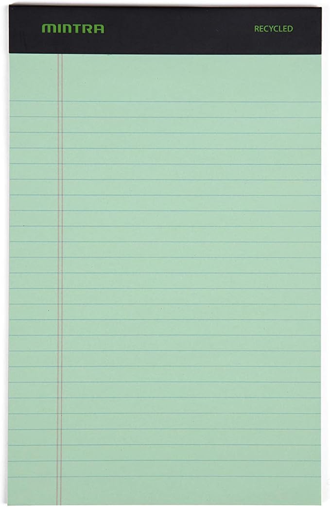 Mintra Office Recycled Writing Pads 6pk (Pastel, Junior (5in x 8in)) - 50 Sheets per Notepad, Micro perforated, Legal Pad, Notebook Paper for School, College, Office, Business