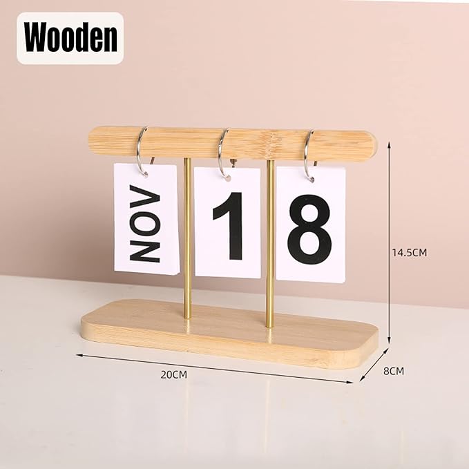 Perpetual Daily Flip Calendar for Desk Reusable Office Desktop Decor Home Accessories Photography Props (Wooden)