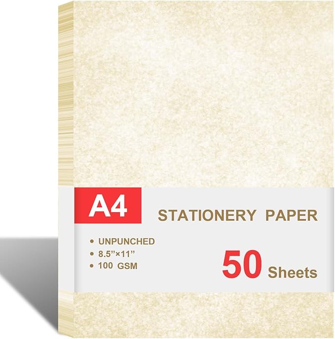 Parchment Paper for Certificates - Stationary Paper for Resumes, Diplomas, Letter Size Certificate Paper, 50 Sheets Double-Sided Diploma Paper, 100gsm, 8.5" x 11" Parchment Paper for Printing