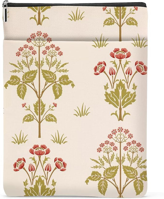 Retro Floral Book Sleeve Book Cover Classic Flower Book Protector with Zipper Christmas Birthday Book Club Gifts Book Accessories for Women Sister Bestie Librarian Girls Bookish Book Lovers Gifts