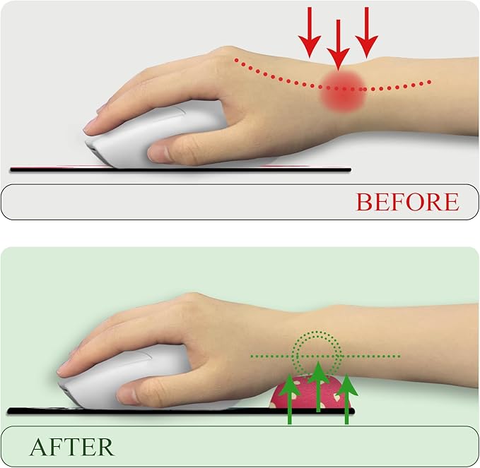 Strawberry Mouse Pad, Pink Ergonomic Mouse Pad with Wrist Rest, Gaming Mousepad with Non-Slip Pain Relief PU Base, Cute Wrist Support Mouse Pad, Pink Office Desk Accessories Decor Supplies