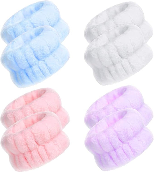Chuangdi 4 Pairs Wrist Bands for Washing Face Wrist Spa Microfiber Wash Towel Band Scrunchies Absorbent Wristbands Sweatband for Women Prevent Liquid from Spilling