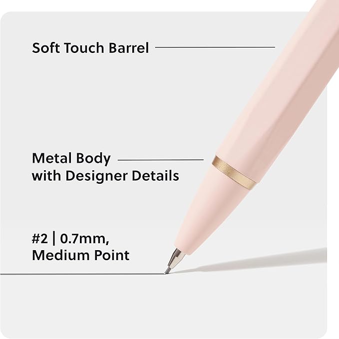 U Brands Cambria Mechanical Pencils, Set of 2, Blush Pink, Soft Touch, Medium (0.7 mm) Point, Lead and Eraser Refills