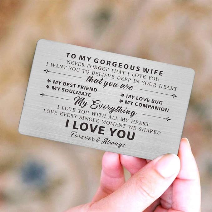 Resdink To My Gorgeous Wife Gifts, Engraved Wallet Cards for wife, Love Gifts for Wife, Anniversary Present Card for Wife Her, I Love You With All My Heart, Wife Gift from Husband