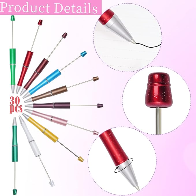 jiebor 30Pcs Beadable Pens Plastic Bead Pen Black Ink Ballpoint Pens Diy Pens Cute Cool Pens for Students Teacher Bridal Journaling Graduation Gift Office School Supplies