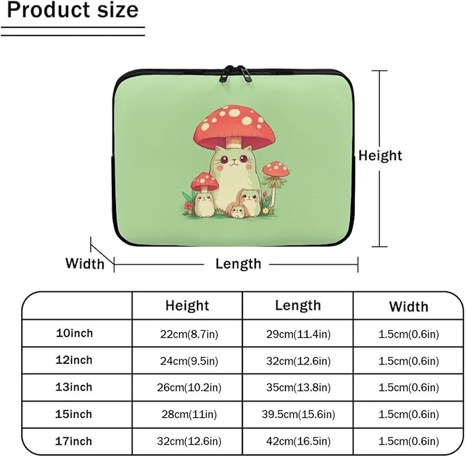 Mushroom Frog Computer Sleeve for Girls 12 inch Laptop Sleeve Women Lap Top Case with Multiple Uses Tablet Bag Cute Animal Laptop Carrying Case Briefcase Green