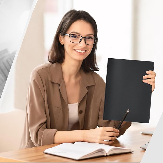 Yeaqee 60 Pcs Plastic Folders with Pockets and Prong Plastic Folders with 2 Pockets Pocket for Office, School for Students, Teachers, Office Workers (Black)