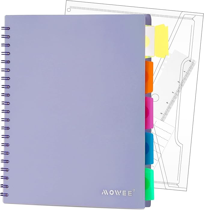 5 Subject Notebook - Spiral Notebook, College Ruled Notebook With Dividers Pocket, Tabs, 11" Ruler, 200 Pages, for Writing Journal, Home & Office, School Supplies, 8.5''x11'' Violet