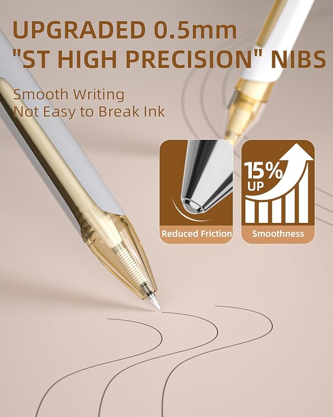 Nicpro 13PCS Pastel Gel Ink Pen Set with Case, Cute Retractable 0.5mm Fine Point Pen, 12 Black Ink Pen with 1 Highlighter, Aesthetic Drawing Pen for Student Note Taking,Writing,Office Supplies (Brown)