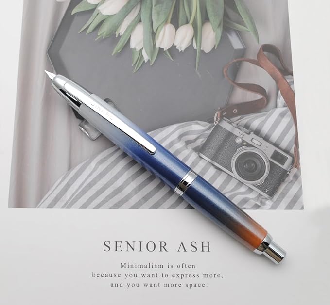 JINHAO 10 Press Fountain Pen, Retractable Metal Pen with Ink Converter (F Nib 0.5mm, Gradient Dark Blue)
