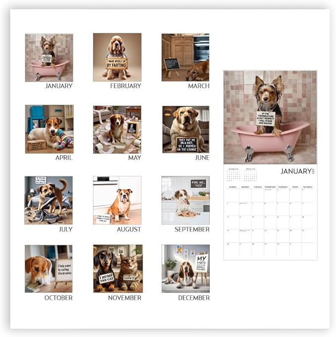 Dog Shaming Calendar 2025, Funny Wall Calendar, Dog Lover, 2025 Dog Wall Calendar