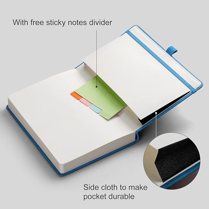 AHGXG Thick Notebook College Ruled, 320 Numbered Pages Lined Journal for Writing, A5 Notebooks for Work, 100gsm Paper, Faux Leather Hardcover, for Women, Men, Note-Taking, 5.75'' X 8.38''-LightBlue