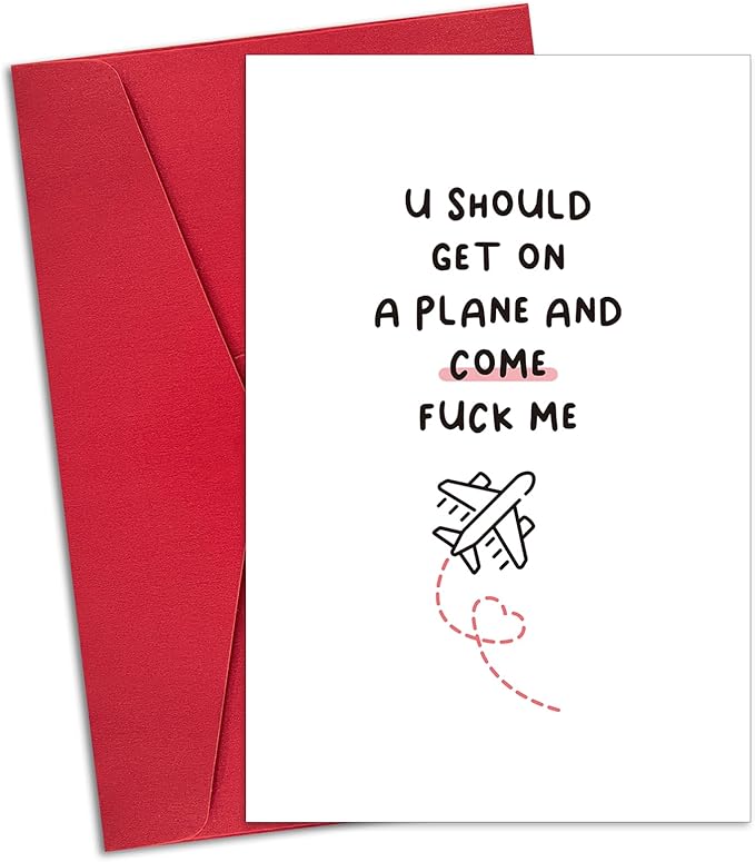 Ogeby Funny Valentines Day Card Gifts for Boyfriend Girlfriend, Cute Valentines Day Gifts for Him Her Husband, Get on a Plane Miss You Card, Long Distance Relationship Card Gifts