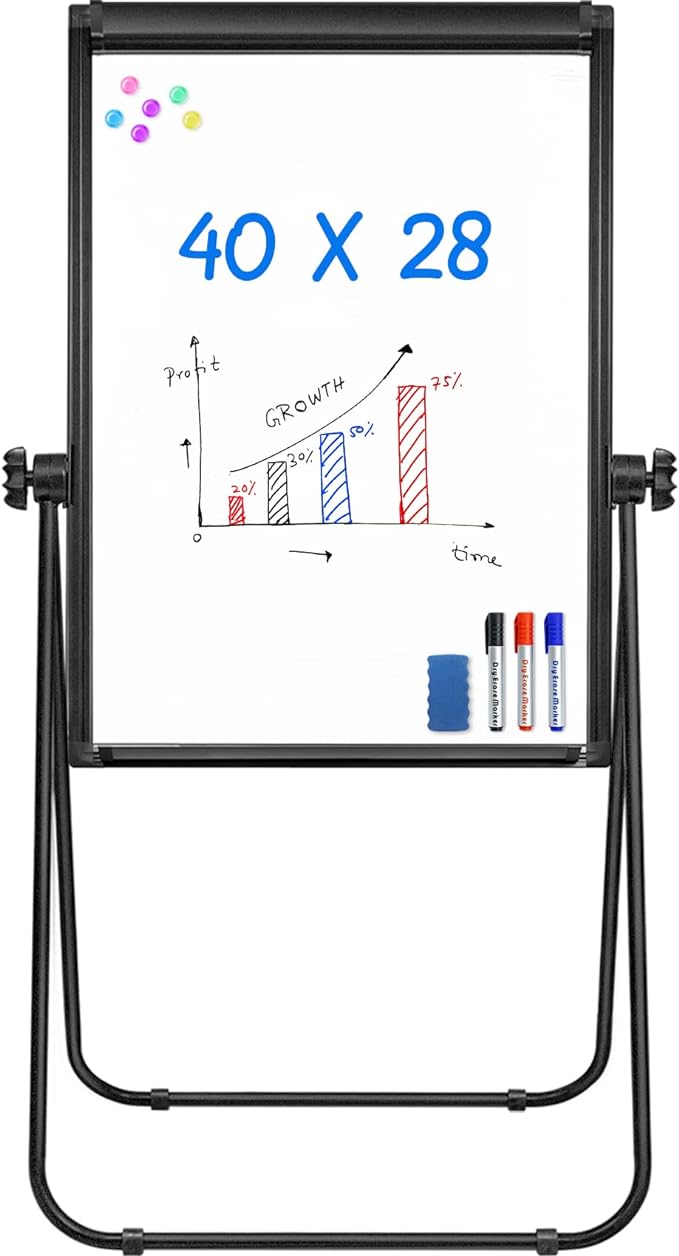 Stand White Board - 40x28 Magnetic Dry Erase Board Flipchart Board Double Sided Easel Board Portable Whiteboard for Classroom Home, Office Supplies