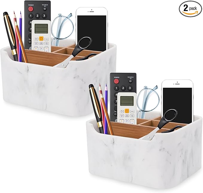Desk Organizers, Marble Remote Holders for Table, Modern Office Controller Pen Phone Holder Organizer, Stylish Caddy and Storage Accessories for Bedside Nightstand Desktop Coffee Table