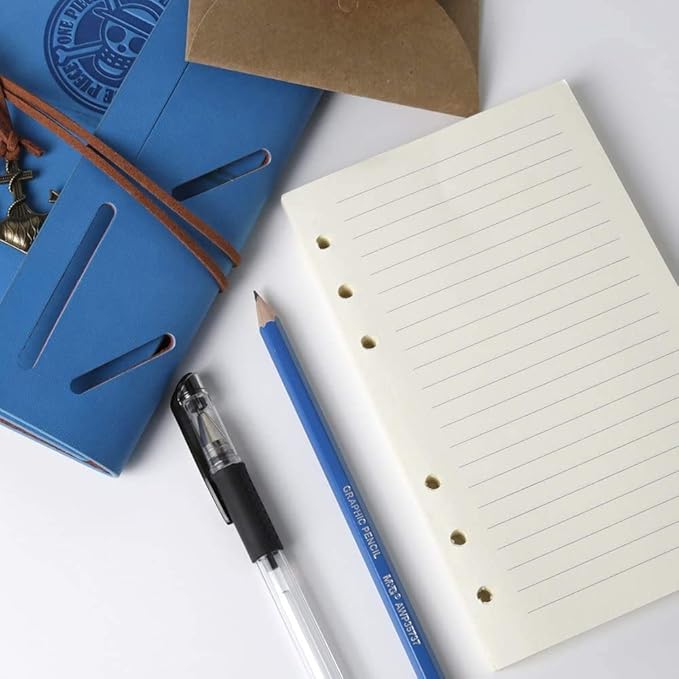 Refill Lined Paper, Leather Journal Refills Lined, 6-Holes Inserts (320 Pages) for A6 Binder Refillable Journals Notebooks, 2 Pack(Each Pack 80 Sheets, 160 Pages)