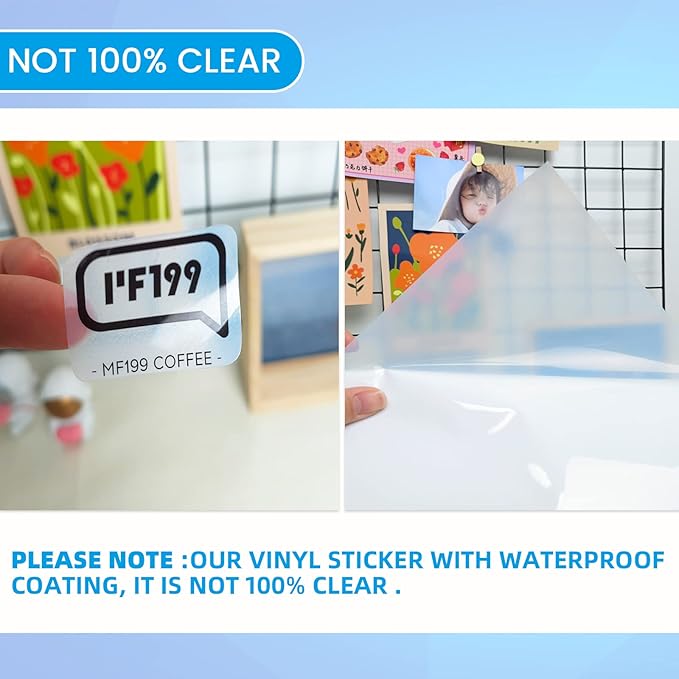 Uinkit 105Sheets Premium 90% Clear Vinyl Sticker Paper for Inkjet Printer - Include 100 Sheets Clear and 5Sheets Glossy Label Waterproof, Dries Quickly Vivid Colors, Holds Ink Well