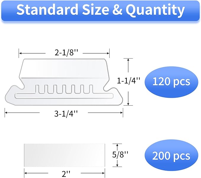 Hanging File Folder Tabs, 120 Pcs File Folder Tabs and 200 Pcs Inserts, File Tabs for Hanging Folders, Plastic Hanging Folder Tabs, Clear Hanging File Tabs for File Folders