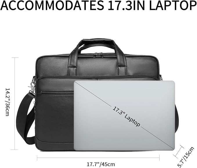 seyfocnia Men’s Leather Messenger Bag, 17.3 Inch Laptop Briefcase Satchel Computer Shoulder Bag Business Handbag-Black
