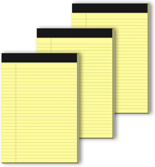 Thick Yellow Legal Pads 8.5 x 11 Wide Ruled Note Pads Yellow Notepad 50 Sheets per Pads, Perforated Paper Study Back Writing Pads 8-1/2" x 11-3/4" Lined Paper for Home, Office, School, Pack of 3