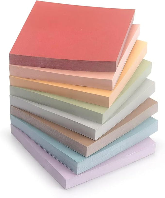 Sticky Notes 8 Vintage Colors 3x3in, Self-Stick Notes Pads with Easy to Post for School, Home, Office, 8 Pads/Pack, 80 Sheets/Pad