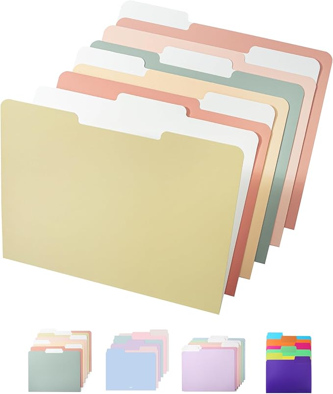 Mr. Pen File Folders - 18 Pack with Vintage Colors and 1/3-Cut Tabs - Letter Size, Colored Office Supplies
