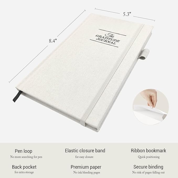 The Gratitude Journal: Inspire Thankfulness, Mindfulness, Positivity, Happiness,Upgraded with Pen Holder, Inner Pocket & Elastic Closure Band (Beige)