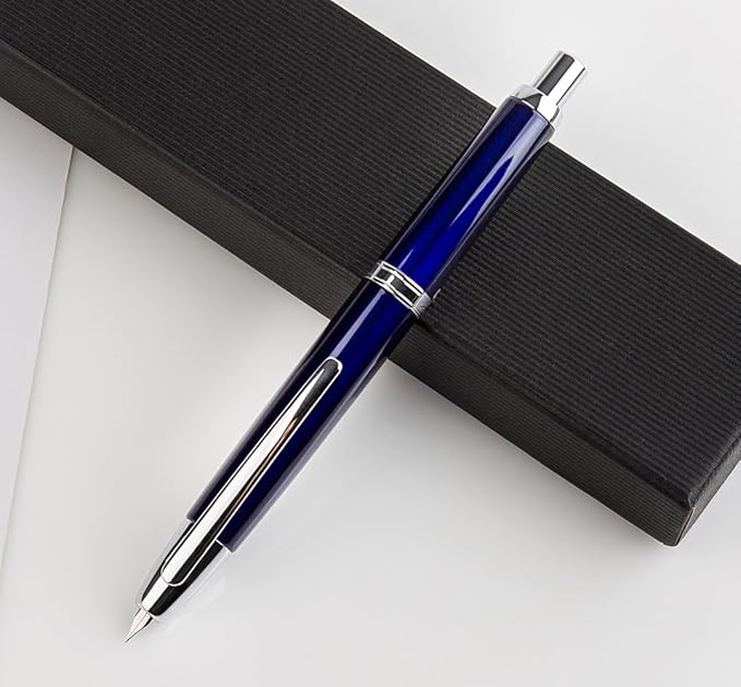 JINHAO 10 Press Fountain Pen, Retractable Metal Pen with Ink Converter (F Nib 0.5mm, Dark Blue)