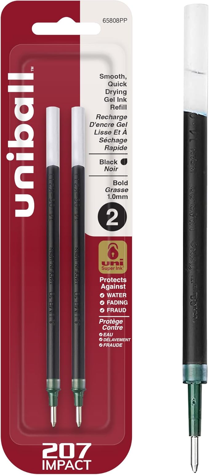 uniball Refill For Gel Impact Gel Pens, Bold Conical Tip, Black Ink, 2/pack