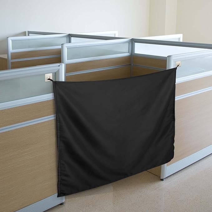 Pinkunn 40 x 48 Inch Office Cubicle Curtain with Stainless Steel Self Adhesive Hook Portable Privacy Door Partition Room Dividers Room Divider Office Divider for Office Cubicle (Black)