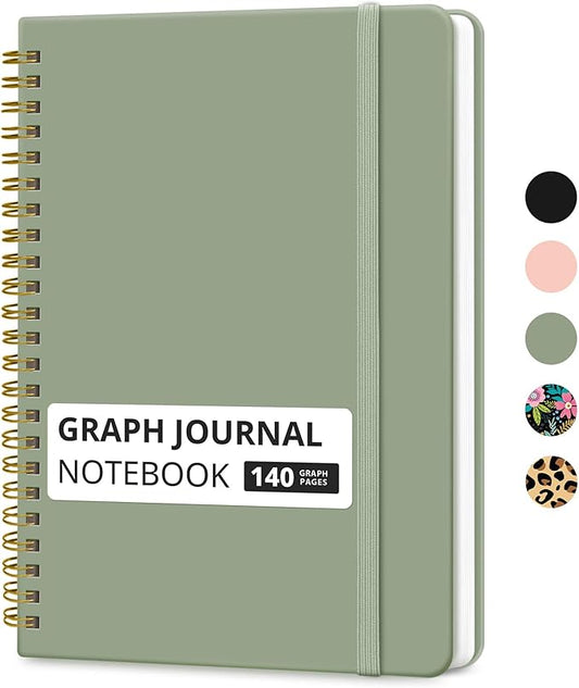 Taja Graph Spiral Journal Notebook for Women & Men, 140 Pages, Graph Paper Hardcover Notebook for Planning & Tracking, Journals for Graphing, A5(6"x8") - Green