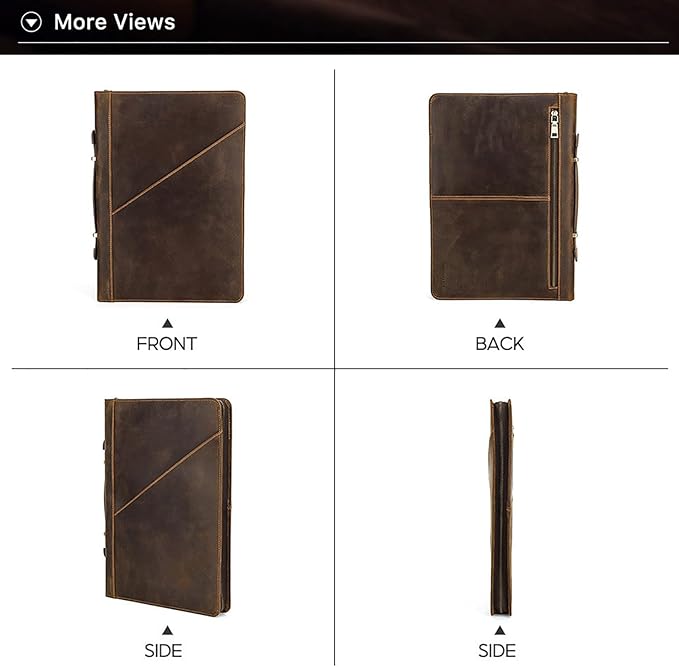 Top Grain Leather 16.2" Slim Laptop Zipper Folio Case Bag, Handmade & 2 Pockets, Compatible with MacBook Pro 16.2" A2485 M1 Max 15" Touch Bar A2141 A1707 Pro 16" Touch ID, Coffee 16.2 Inch