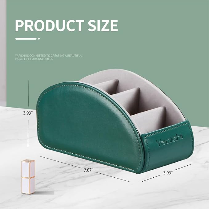 Remote Control Holder, Leather 5 Rooms Desk Organizer and Decorations for Living Room, Bedside Storage Remotes Caddy for TV Controllers/ Makeup Brush Pen/ Office Stationery/ Art Supplies/ Eyeglasses