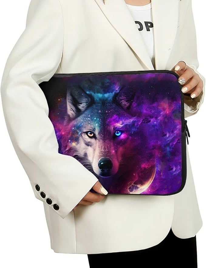 Galaxy Wolf Laptop Protective Sleeve for Men 12 inch Laptop Covers with Large Capacity Lap Top Case Lightweight Computer Sleeve Bag Suitable Gifts for Holidays Purple Tablet Bag