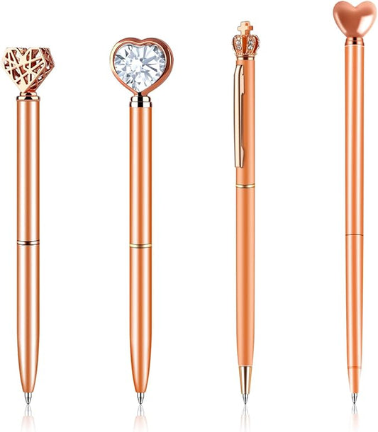 amassan 4Pcs Ballpoint Pens Set, Cute Pens with Crystal Diamond for Journaling, Black Ink Pen Gifts for Wedding Office Desk Supplies, Sand Glitter Pen for Women Office Decor